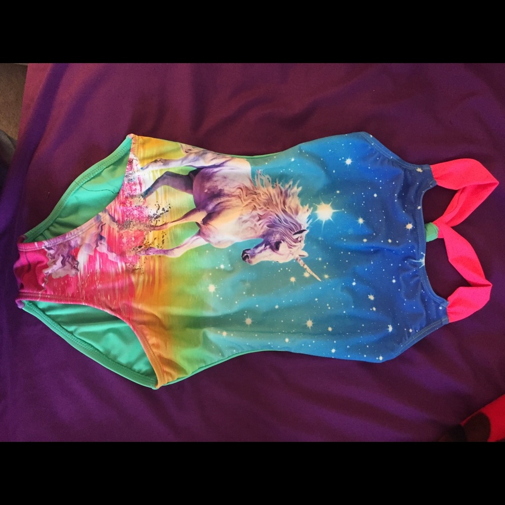 Girls 1 piece swim suit with unicorn on front
